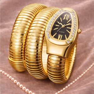 Serpenti Gold Snake Black Dial Wrap Watch